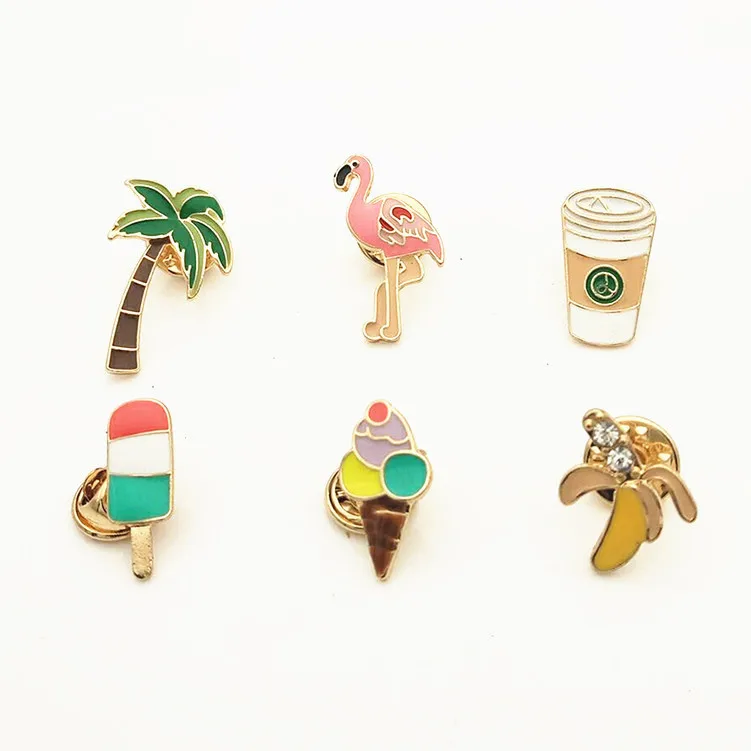 10PCS /Lot Coconut Flamingo Coffee Cup Fun Drop Drop Brooch BadgeHigh Quality Women
