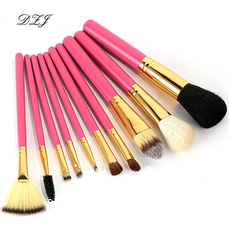 10Pcs Professional Rose Gold Makeup Brushes Set Powder Foundation