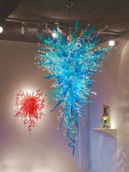 

100% Mouth Blown Borosilicate Murano Blue Glass Style Chandelier AC 110v/240v Morrocan Lamp Led Long Chandelier