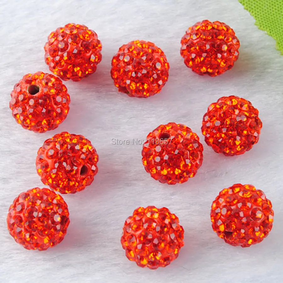 10mm Orange Red Crystal Rhinestones Pave Clay Round Disco Ball Spacer Beads for Bracelet