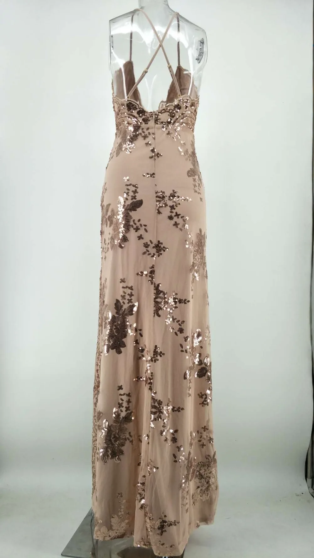 HAMBELELA New Arrival High Quality 2019 Summer Women's Dress Spaghetti Strap Vintage Sequined Floor-Length Bandage Dress Vestido (5)