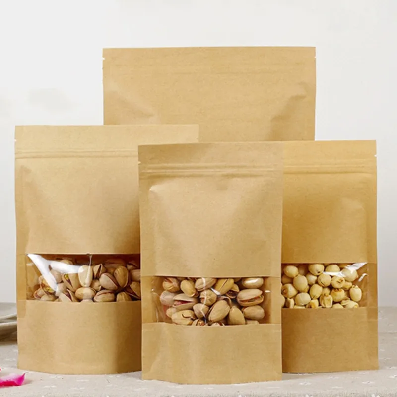 100pcs Brown Gift Kraft Paper Bag Zip Lock Food Snack Tea Bag Packing