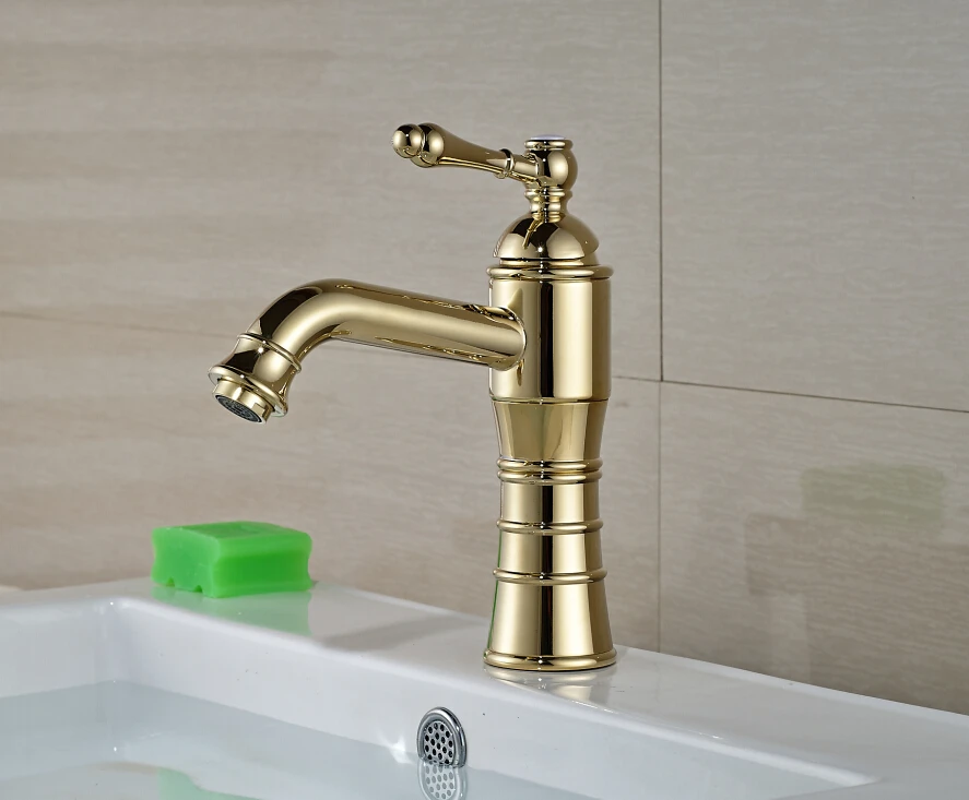 

Free Shipping !Golden Finished Deck Mounted Bathroom Basin Faucet Mixer Tap