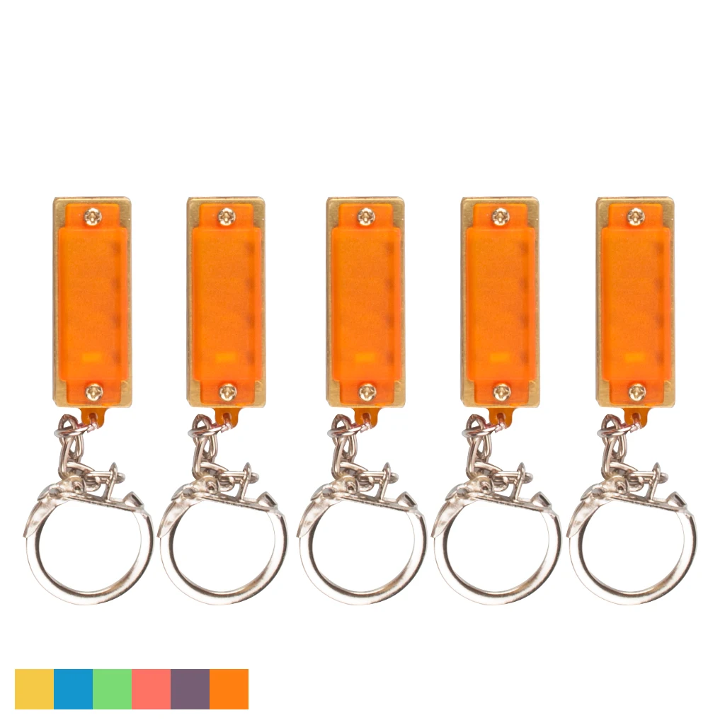 

5 Pieces 4 Hole 8 Tone Mini Harmonica Keychain Key Rings Toy Gift Orange For Music Musical Instrument Kids Children Gifts Lover