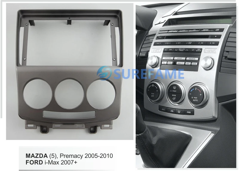 9inch Car Fascia Radio Panel for Mazda 5,Premacy 2005-2010;Ford i-Max 2007+ Dash Kit Install Facia Bezel Adapter Trim Plate