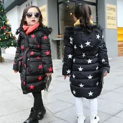 2018 Новые Детские зимнее пальто из натурального хлопка теплая куртка для девочек с рисунком пентаграммы пальто Детская Теплая стеганая