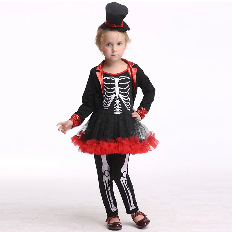 

Fashion Baby Girls Bone Cosplay Halloween Children Set Jacket Dresses Leggings Autumn Spring Lovely Outfits Cartoon Suit