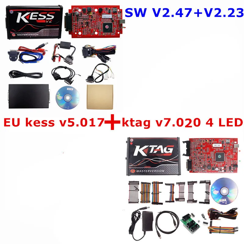 Онлайн V2.47 EU Red KESS V5.017 без маркера KTAG V7.020 V2.25 2,23 K-tag 4 светодиодный Kess V2 5,017 OBD2 менеджер тюнинговый комплект ECU программист - Цвет: KESS KTAG