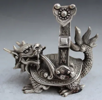 

Chinese White Copper Handicraft Collection Ruyi Dragon Turtle Home Fengshui Decorations