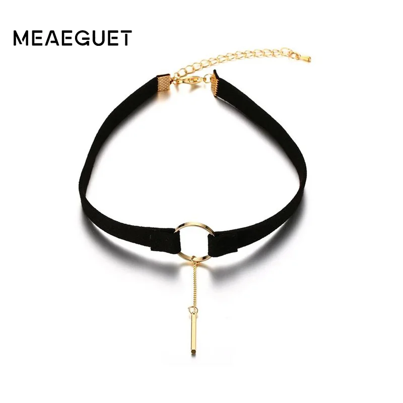 

Meaeguet Simple Charm Stick Leather Choker Necklaces For Women Gold-Color Bohemia Women Choker Jewelry