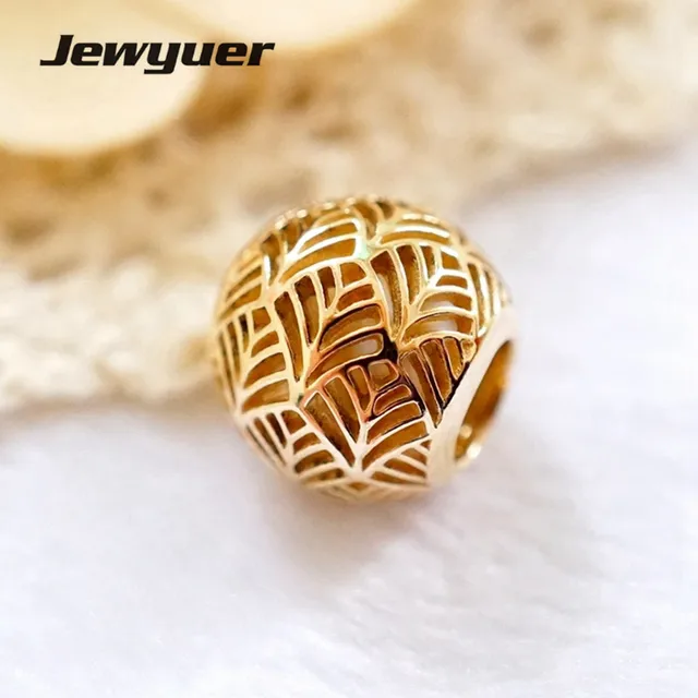 Summer Style14K Solid Gold Palm Tree Charms beads Fit 925 sterling silver bracelets necklace DIY Assessories Fine Jewelry GD072