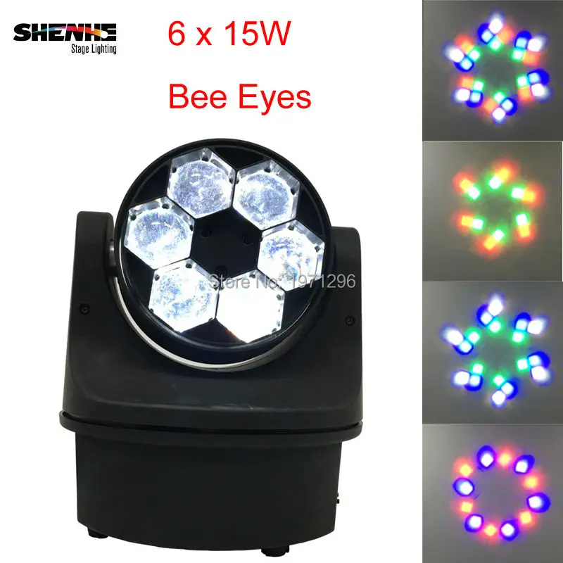 Szybka Wysyłka Pszczoły Oczy LED Wiązki Światła 6x15 W RGBW 4W1 Wash LED Moving Head Light 11/14 Kanały Master/Slave DMX512 Dobre Dla DJ