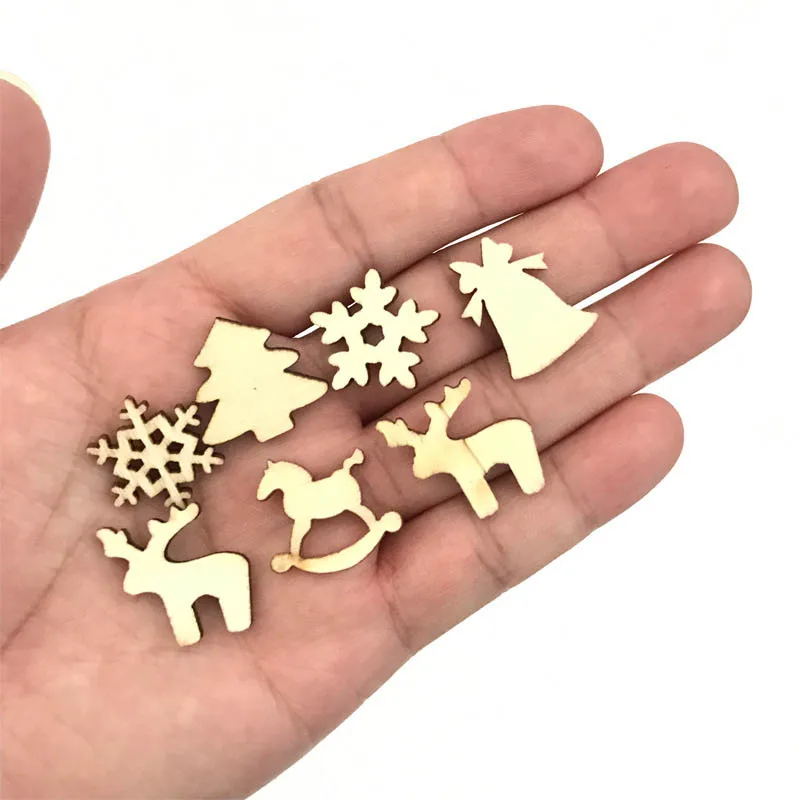 

100Pcs DIY Craft Wood Chip Reindeer Snowflake Xmas Tree Ornaments Home Party Decor TN88