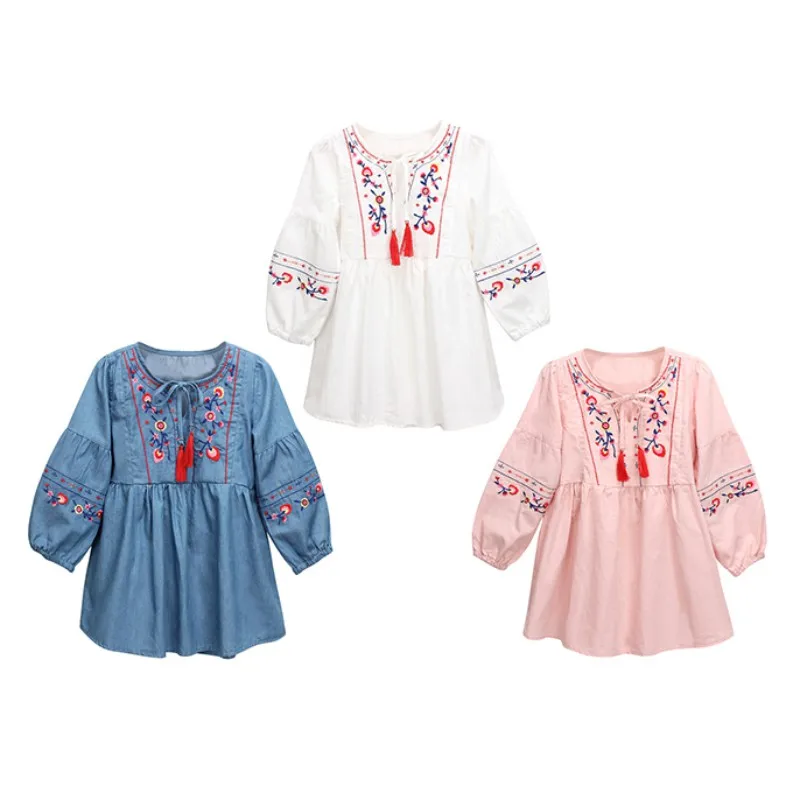 Spring Long Sleeve Girls Dress Embroidered Flowers Kids For Tassel Cute 2019 New Princess Baby Clothes | Детская одежда и обувь