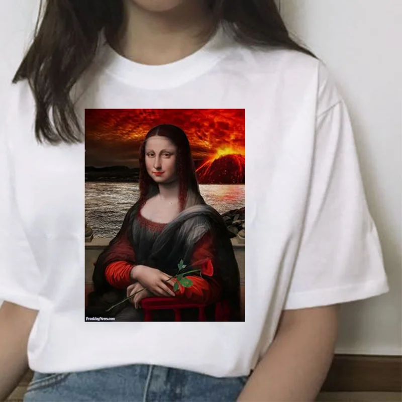 Mona lisa cat футболка Женская Новая мода Топ летняя футболка эстетический Забавный гранж каваи femme короткая футболка хип-хоп - Цвет: 7277