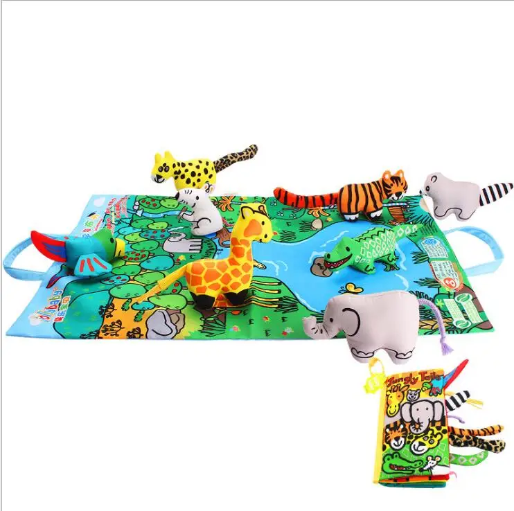JOLLYBABY детский игрушки для младенцев 3D тканевая книга Обучающие Игрушки для раннего развития с хвостами животных английская история развивающие книги