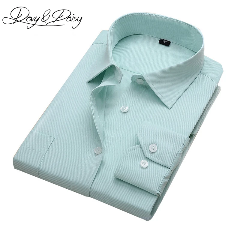 

DAVYDAISY Social Shirt Men Twill Solid Formal Slim Business Dress Long Sleeve Shirts Men Brand Clothing Camisas 4XL DS-118
