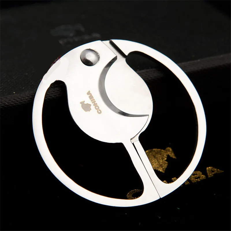 

Round Cohiba Stainless Steel Pocket Cigar Cutter Knife Double Blades Scissors Stainless Steel Cuban Cigar Tool