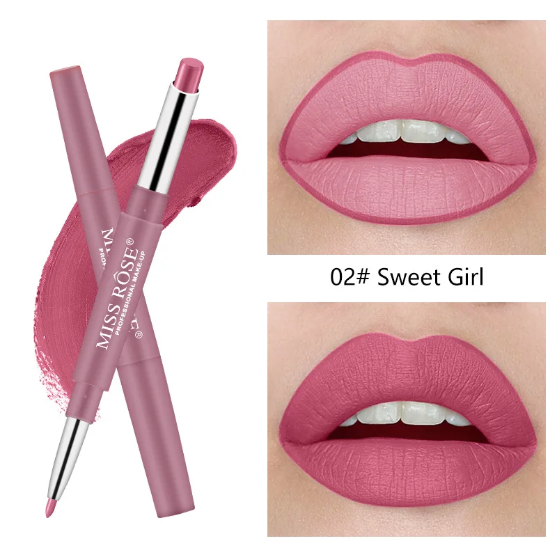 Двухсторонний матовый карандаш для губ Maquillage для губ, длинный прочный batom, сексуальный красный, телесный, темно-красный, красивый матовый Maquiagem - Цвет: 02