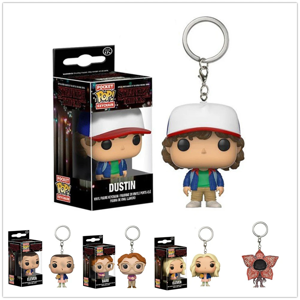 

FUNKO POP Pocket Pop Keychain Official Stranger Things Dustin Eleven Cute Action Figure Model Keyring Toys For Christmas Gifts