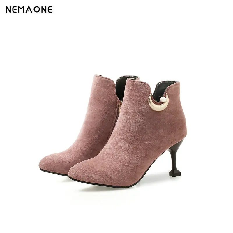 

NEMAONE New thin high Heels women ankle boots poined toe ladies spring autumn party dress shoes woman large Size 43