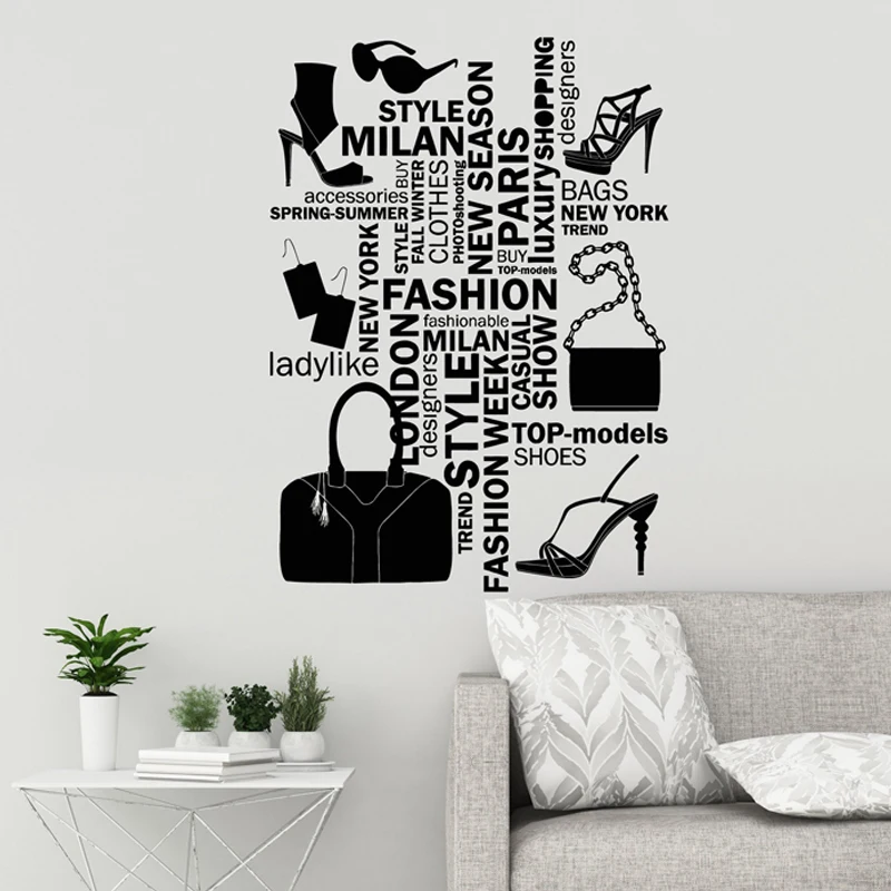 

Boutique Window Vinyl Sticker Quote Fashion Wall Decal Style Girl Room Decor Words Cloud Stickers Mural Wallpaper FS32