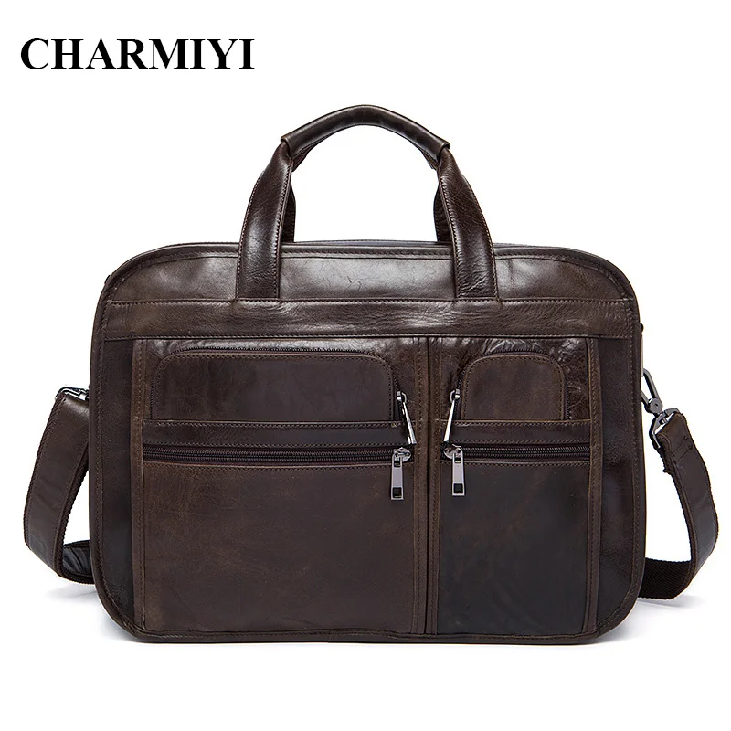 

CHARMIYI Luxury Men Genuine Leather Tote Briefcases Handbag Crossbody Shoulder Bag Big Business Men Casual Messenger Travel bags