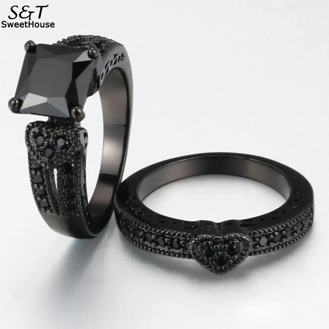 FANALA Black Ring Set Cool Luxury Square Black Nano Rings Set Black
