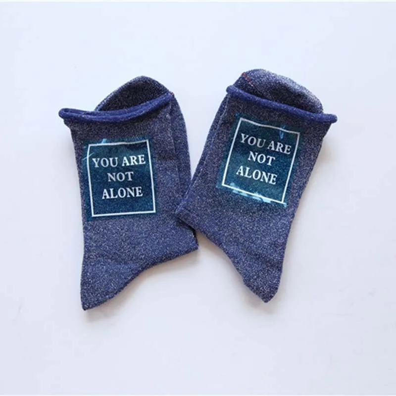 [WPLOIKJD] забавные носки в Корейском стиле с надписью «ты не один», креативные блестящие женские носки в стиле Харадзюку, Calcetines Mujer Divertidos - Цвет: 6