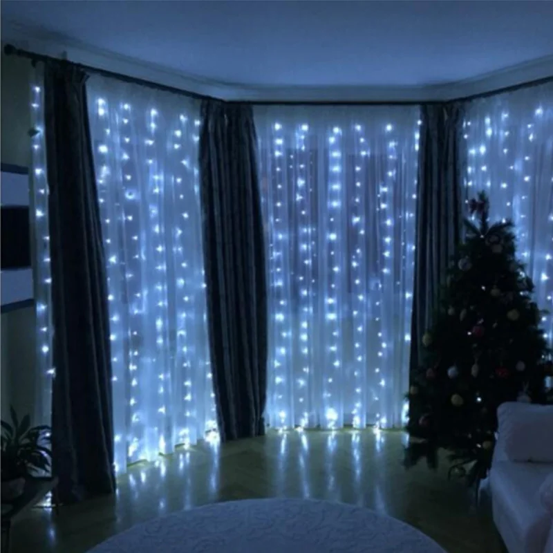 

New Year 4.5M x 3M Outdoor Curtain Icicle 300LED String Lights 8 Modes Fairy Garland Home For Christmas Holiday Wedding Party
