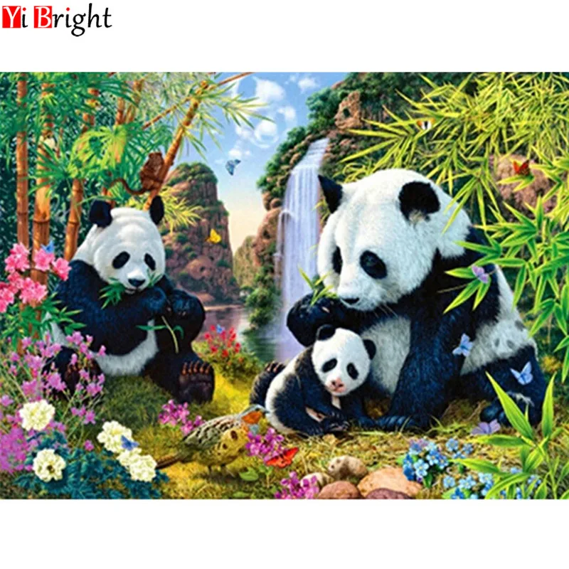 Zhui-star-5D-DIY-diamond-embroidery-panda-family-diamond-painting-Cross-Stitch-full-square-drill-Rhinestone