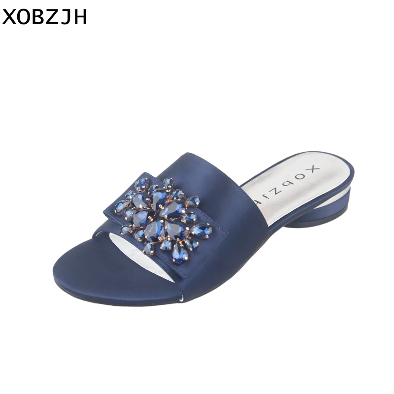 

Italian Women Flat Blue Sandals Summer Shoes 2019 Brand Designer Rhinestone Sandals Beach Luxury Sandals Shoes Woman Slippers