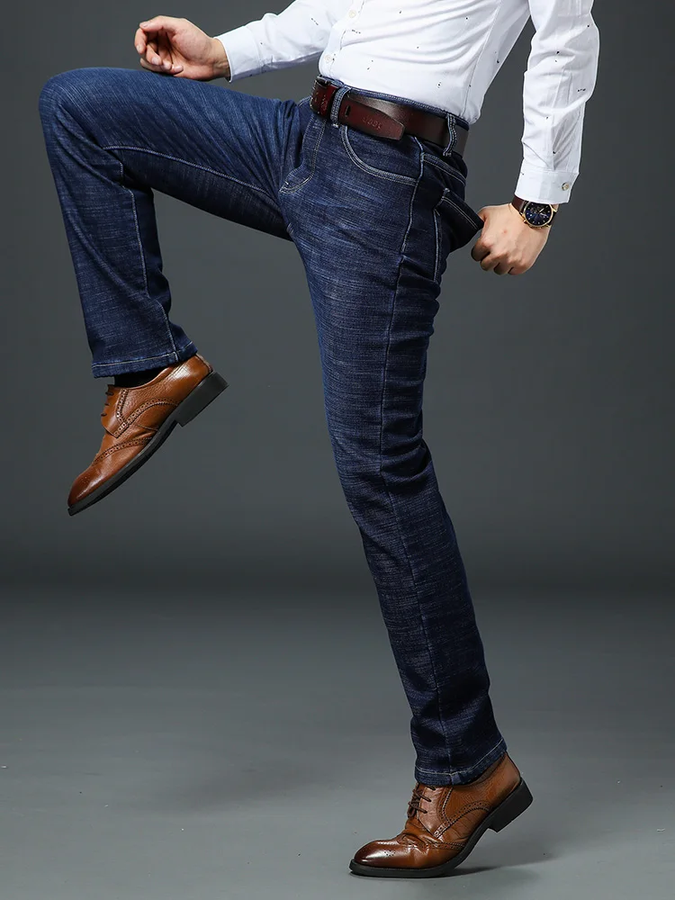 Бренд jantour, мужские джинсы, высокая эластичность, черные, синие, тонкие, прямые, джинсовые, деловые штаны, мужские, хлопок и спандекс, плюс размер 40, 42, 44