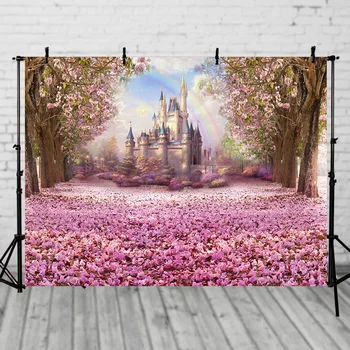 

Vinyl Photography Backdrop Castle Palace Pink Flower Birthday Party Deco Banner Children Backdground for Photo Studio G-051