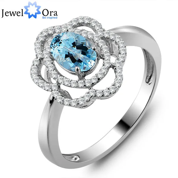 

Wedding Lady Rings Sparkling 925 silver Natural Stone "Flower" Ring Fashion Wedding Jewelry for Women (JewelOra RI101405)