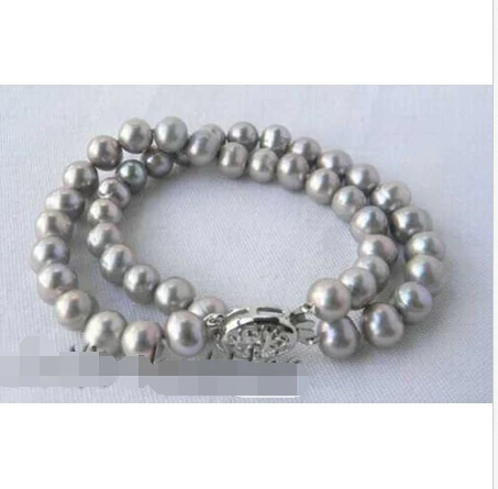 

2Strands 9mm Round Gray Freshwater Pearl Bracelet@^Noble style Natural Fine jewe SHIPPING 6.2 6.02