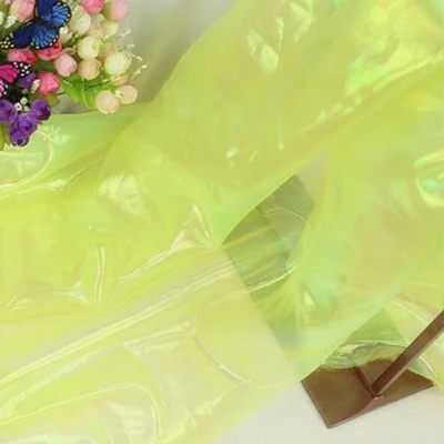 150 см* 100 см дизайнерская флуоресцентная ткань Яркая блестящая марлевая ткань для сцены, свадебного декора вуаль прозрачная голографическая ткань - Цвет: Yellow