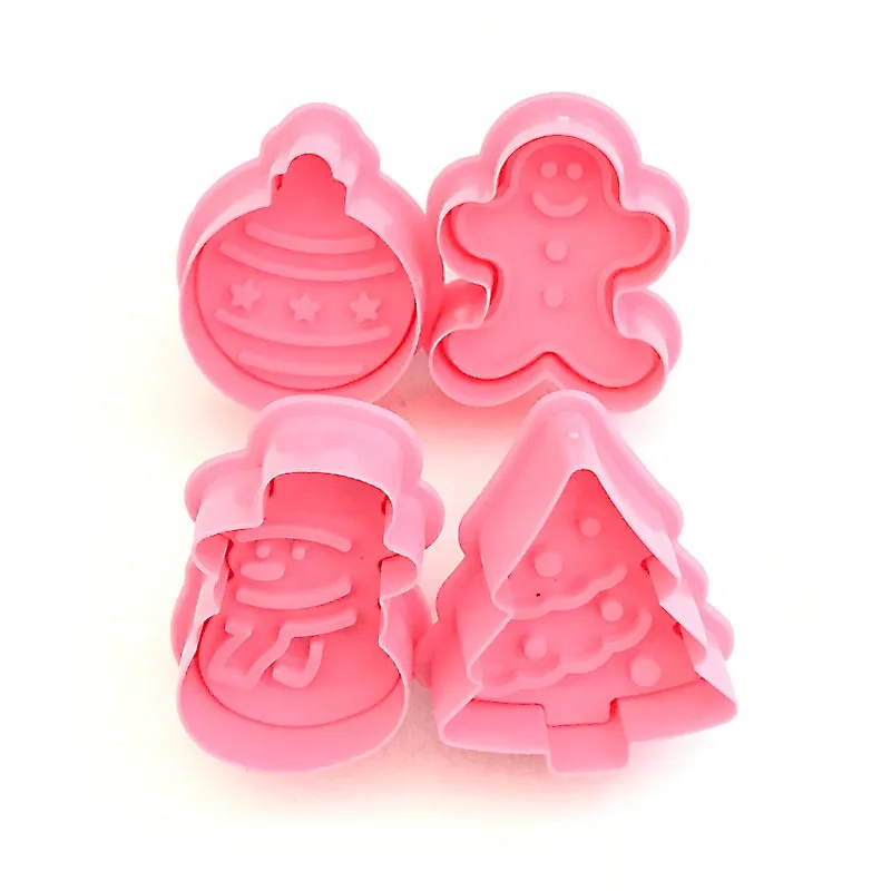 

4pcs/set Quality Cookie Stamps Gingerbread Man Christmas Tree Bell Snowman Plastic Biscuit Cutters Xmas Party Kitchen Tool AA