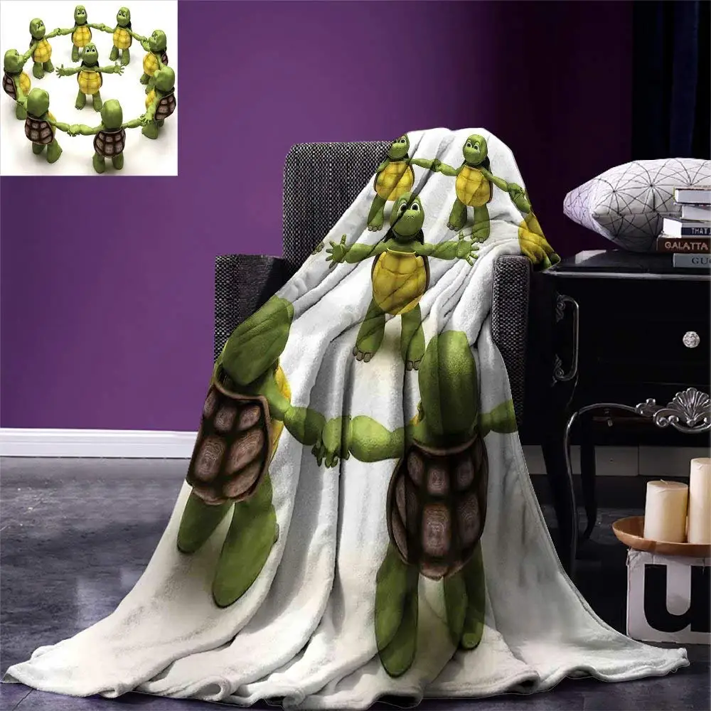 

Reptile Throw Blanket Ninja Turtles Dancing Tortoise Team Relax Fun Happiness Childhood Kids Print Fleece Blankets for Beds
