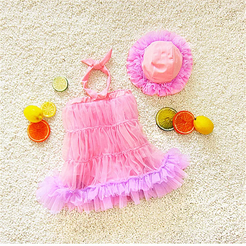 Очаровательны сетчатыми оборками бикини Детская летняя пляжная одежда дети купальники ярких цветов купальный костюм 2-6Yrs