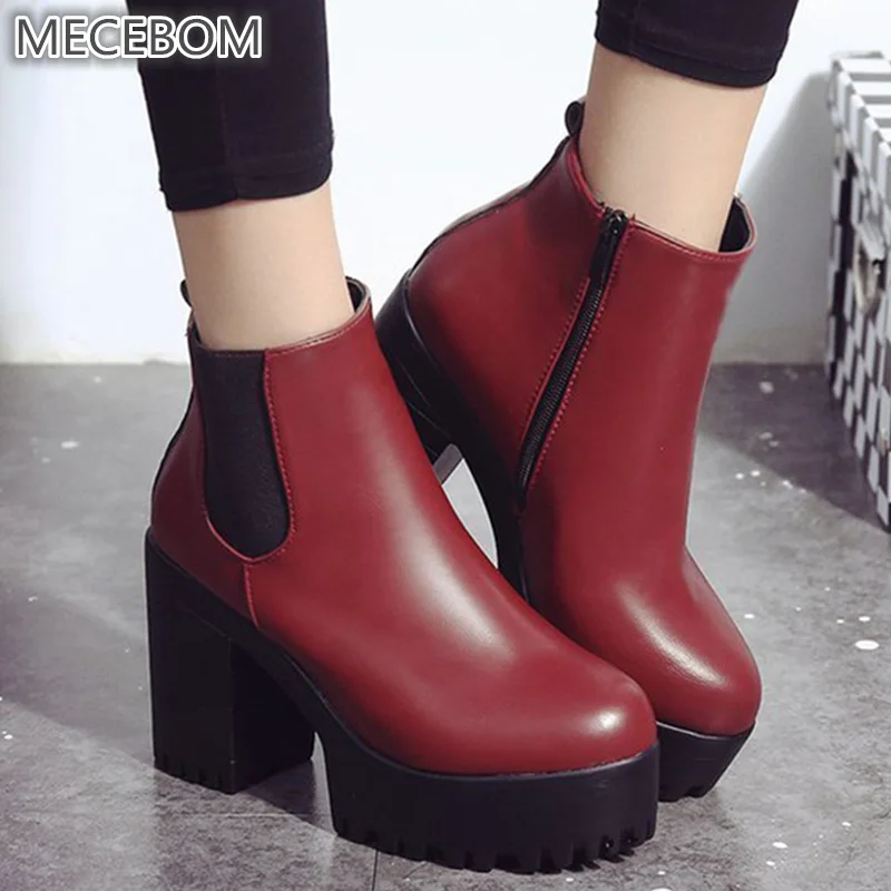 

2018 winter Flock High Heel Wedge Platform Sexy Short Ankle Moccasins Motorcycle Botas Feminina Women Shoes Zapatos Mujer 228W