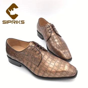 

Sipriks Luxury Brand Mens Shoes Leather 2018 Summer Boss Business Work Derby Shoes Leather Sole Dress Oxfords Square Toe Flats