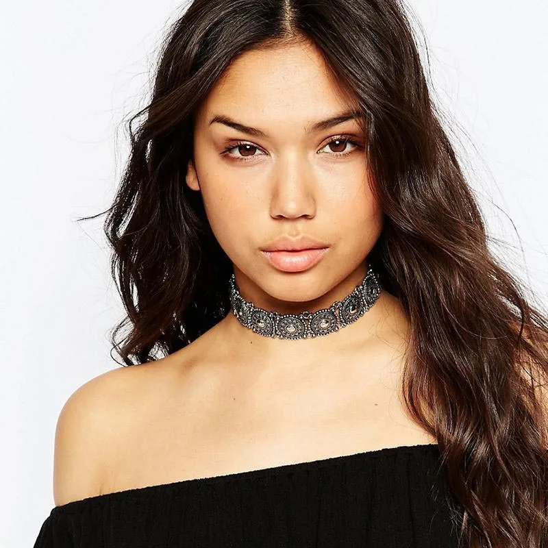 

Artilady silver choker necklace vintage silver plated zinc alloy choker necklace for women jewelry party
