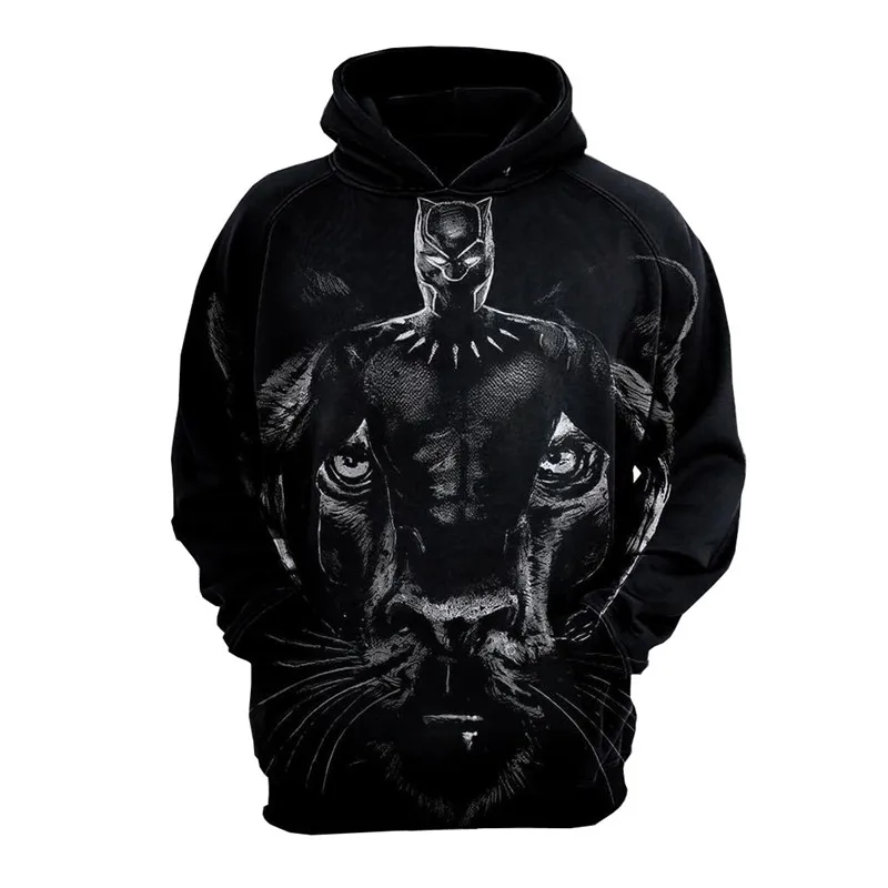 3D Print Black Panther Avengers Endgame Hoodie Sweatshirt Cosplay Costume Black Panther Jacket Coats Men and Women New