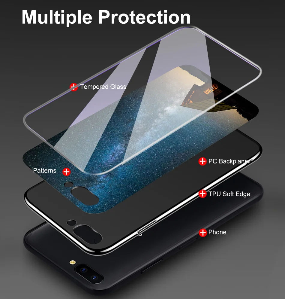 TOMKAS Temper Glass Case For iPhone X 8 7 6 6s Plus Cover Phone Cases For iPhone X 8 7 6 s Case Silicone TPU PC Star Sky Pattern (6)
