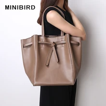 Lady Casual Totes Shoulder Bags Women Luxury Handbags High Capacity Quality Cowhide Genuine Leather Tie Knot Design Shopping Bag