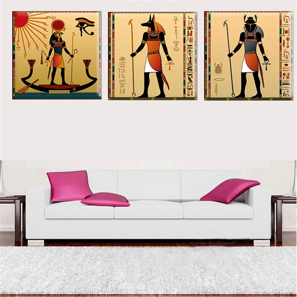 3 Panel Mesir Dekorasi Kanvas Seni Modern Abstrak Lukisan Dinding