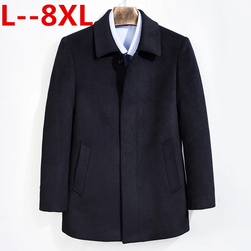 Мужское кашемировое пальто среднего возраста 8XL 6XL 5XL мужской шерстяной Тренч с