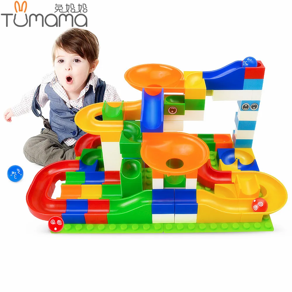 Tumama 104PCS Marble Race Run Maze Balls Slide Track Building Blocks Compatible Legoed Duploe Animals Figures DIY Toys For Kids цена Tumama 104PCS Marble Race Run Maze Balls Slide Track Building Blocks Compatible Legoed Duploe Animals Figures DIY Toys For Kids цены онлайн