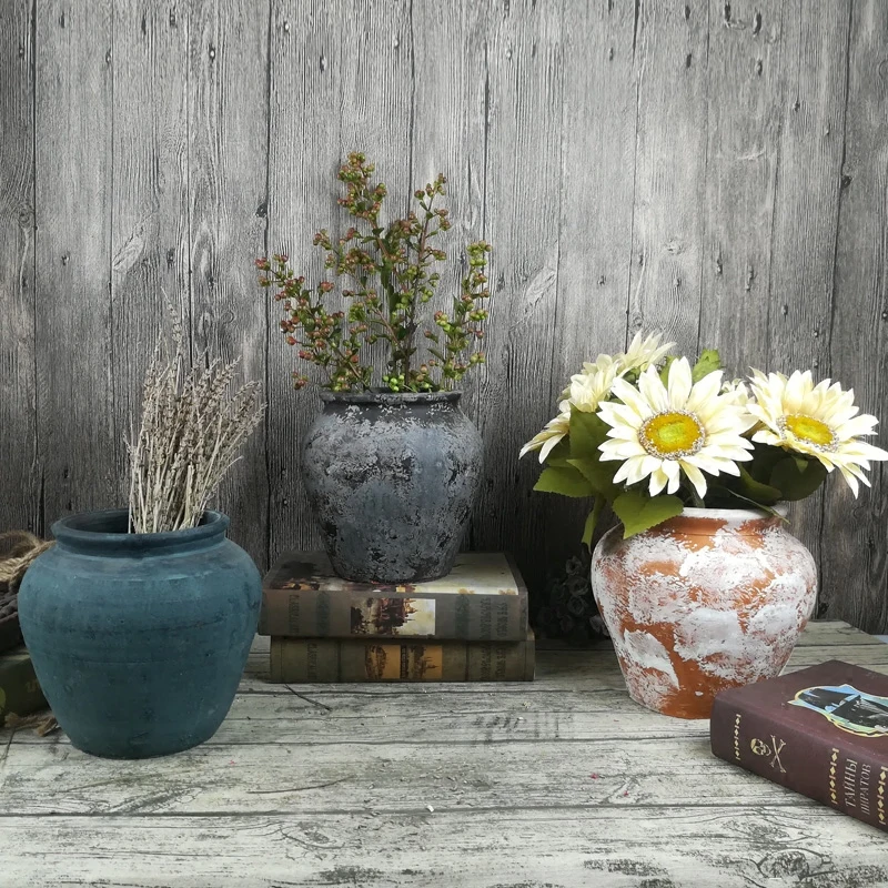

Simple Chinese Dried Flower Vase Creative Stoneware Breathable Vase Fashion Retro Living Room Bedroom Decorative Vase 24